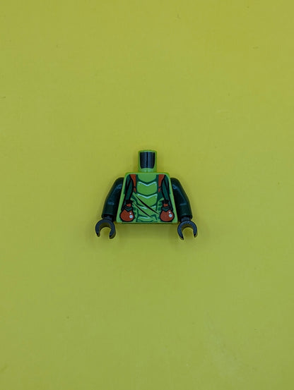 973pb1192c01 Torso Ninjago Snake with Dark Green Straps and Red Vials Pattern (Spitta) / Dark Green Arms / Black Hands Lego Part