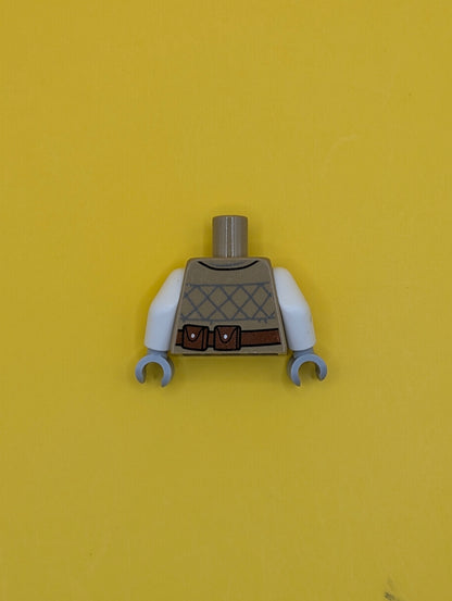 Torso Coat, Silver Badge with Red and Blue Trim, Dark Bluish Gray Mesh, Reddish Brown Belt Pattern / White Arms / Light Bluish Gray Hands 973pb4503c01 Lego