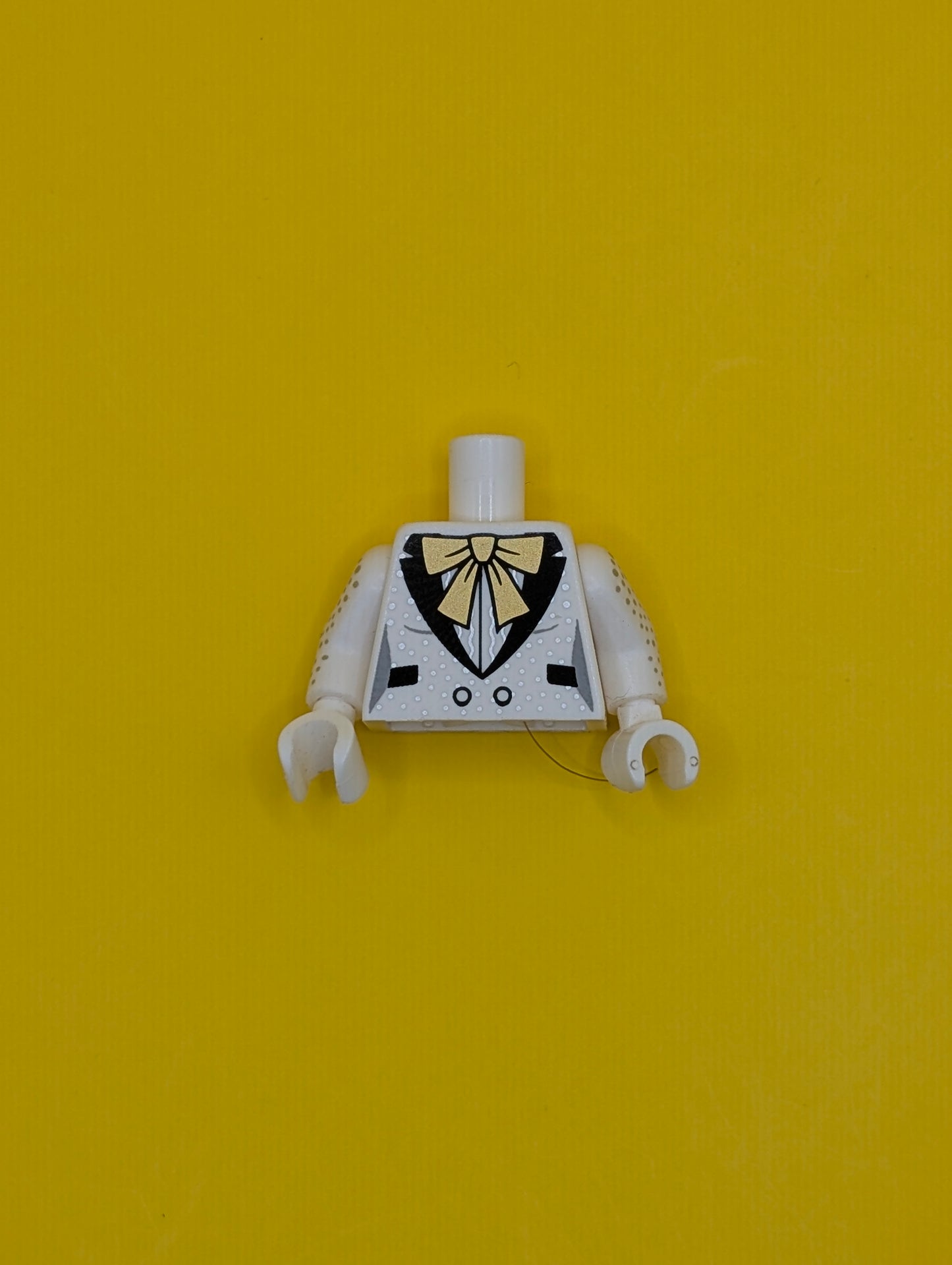 Torso Female Tuxedo Jacket, Large Gold Bow, Black Lapels and Pockets, Silver Speckles Pattern / White Arms with Silver Speckles Pattern / White Hands 973pb2937c01 Lego