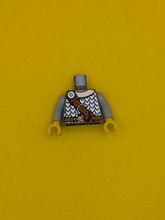 Torso Viking Silver Scale Mail Armor, Dark Orange Belt with Copper Buckle, Diagonal Strap Pattern / Light Bluish Gray Arms / Yellow Hands 973pb0377c01 Lego