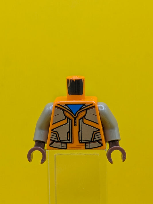 973pb5134c01 Torso Jacket with Dark Tan Panels over Dark Azure Shirt Pattern / Dark Tan Arms / Reddish Brown Hands Lego