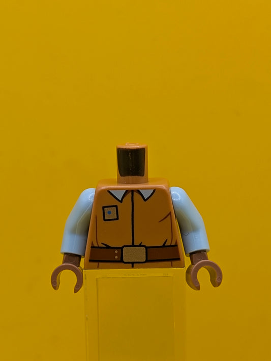 973pb5421c01 Torso SW Uniform Shirt with Bright Light Blue Collar and Silver Square Badge, Reddish Brown Belt with Buckle Pattern / Bright Light Blue Arms / Medium Brown Hands Lego
