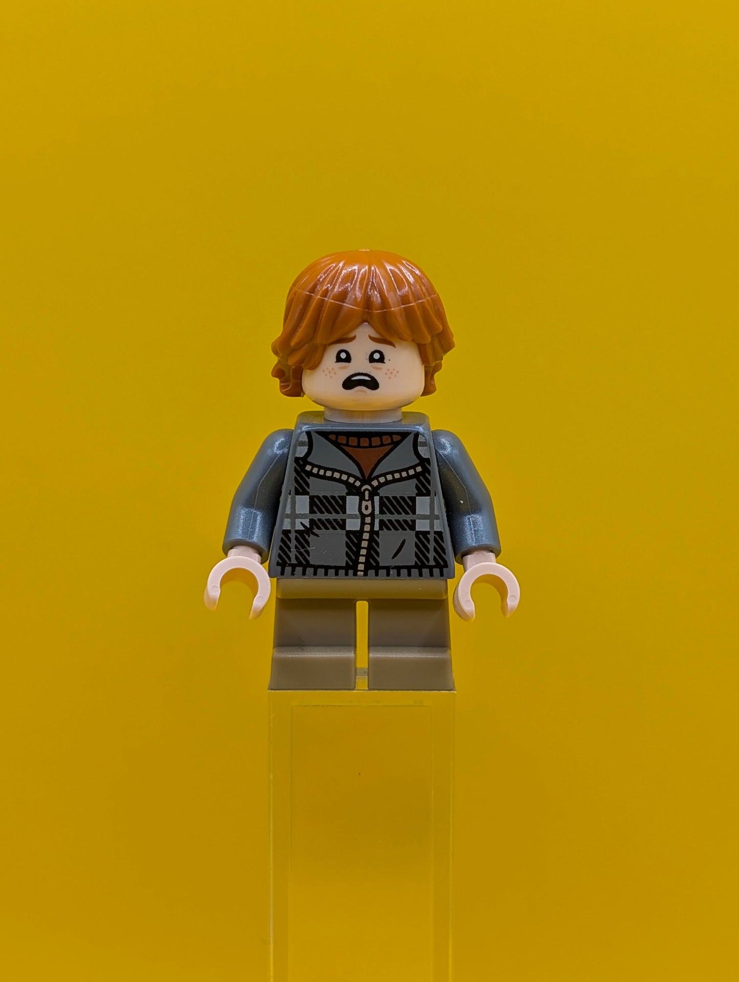 Ron Weasley hp496 Dark Bluish Gray Plaid Jacket, Dark Tan Short Legs Harry Potter Lego Minifigure