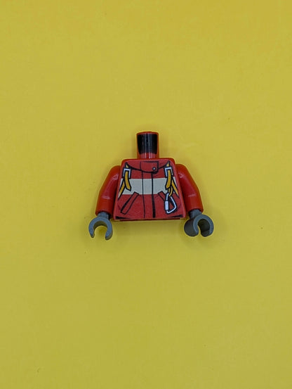 Torso Fire Suit with Stripe and Harness with Carabiner Pattern / Red Arms / Dark Bluish Gray Hands 973pb1010c01 Lego