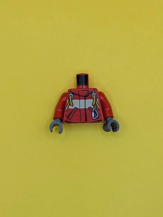 Torso Fire Suit with Stripe and Harness with Carabiner Pattern / Red Arms / Dark Bluish Gray Hands 973pb1010c01 Lego