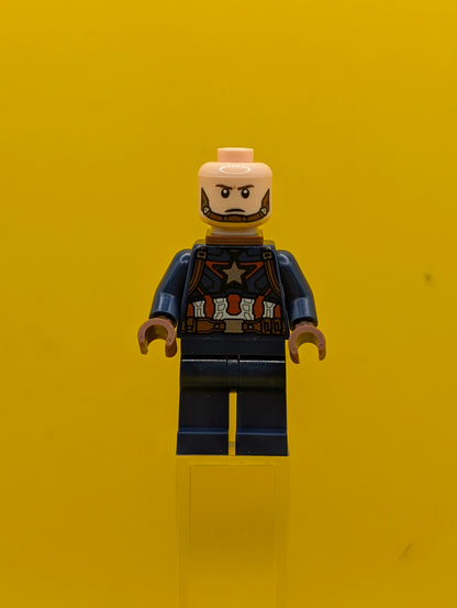 Captain America sh0973 Dark Blue Suit, Reddish Brown Hands, Helmet, Reddish Brown Neck Bracket Marvel Lego Minifigure