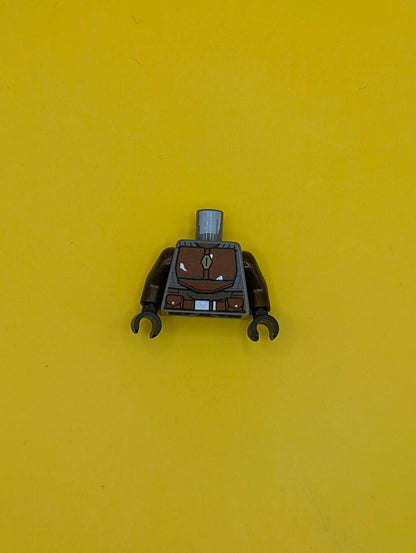 973pb3802c01 Torso SW Armor Reddish Brown Plates and Belt Pattern (Mandalorian) / Dark Brown Arms / Black Hands Lego Part