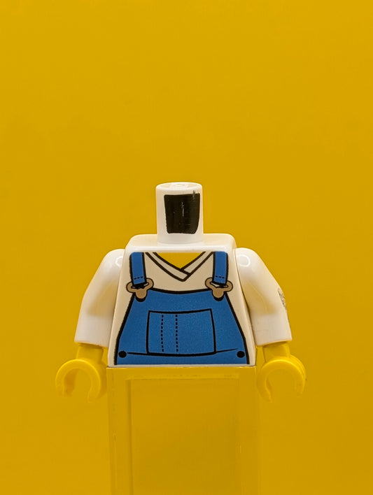973pb0649c01 Torso V-Neck Shirt with Blue Overalls - Printed Back Pattern / White Arms / Yellow Hands Lego