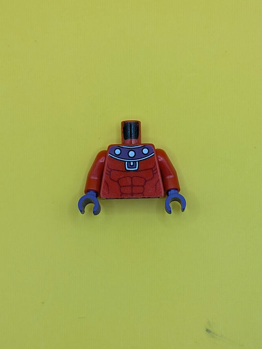 Torso Muscles Outline with Dark Purple and Silver Collar Pattern / Red Arms / Dark Purple Hands 973pb1104c01 Lego