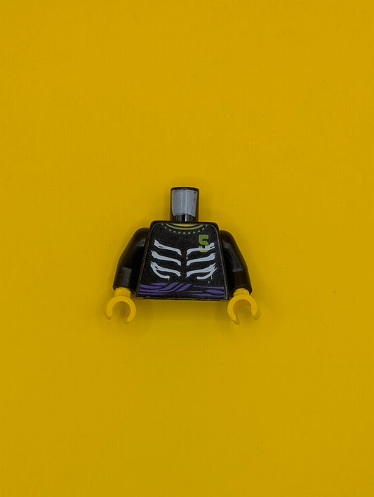 Torso Ninjago Skeleton Ribs White, Purple Waist Sash and Number 5 Pattern / Black Arms / Yellow Hands 973pb1019c01 Lego