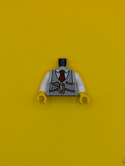 Torso Pinstripe Vest, Dark Red Tie and Pocket Watch and Back Print Pattern / White Arms / Yellow Hands 973pb1183c01