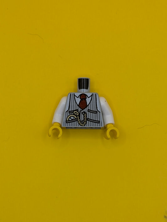 Torso Pinstripe Vest, Dark Red Tie and Pocket Watch and Back Print Pattern / White Arms / Yellow Hands 973pb1183c01