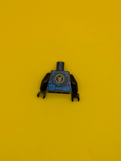 973pb2613c01 Torso Ninjago Armor with Blue Straps and Utility Belt with Lightning Power Emblem Pattern / Black Arms / Black Hands Lego Part