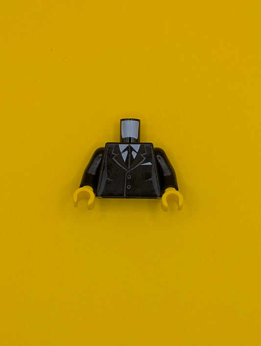 Torso Suit with 2 Buttons, Gray Sides, Gray Centerline and Tie Pattern / Black Arms / Yellow Hands 973pb0322c01 Lego