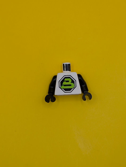 Torso Space Large Black Octagon with Lime Letter 'B' Pattern (Blacktron II) / Black Arms / Black Hands 973p51c01 Lego