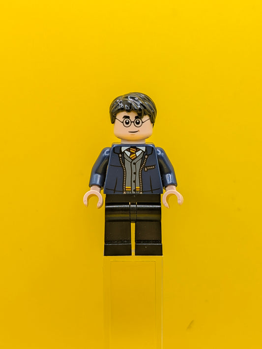 Harry Potter hp346 Dark Blue Open Jacket over Gryffindor Cardigan Sweater, Black Legs Harry Potter Lego Minifigure