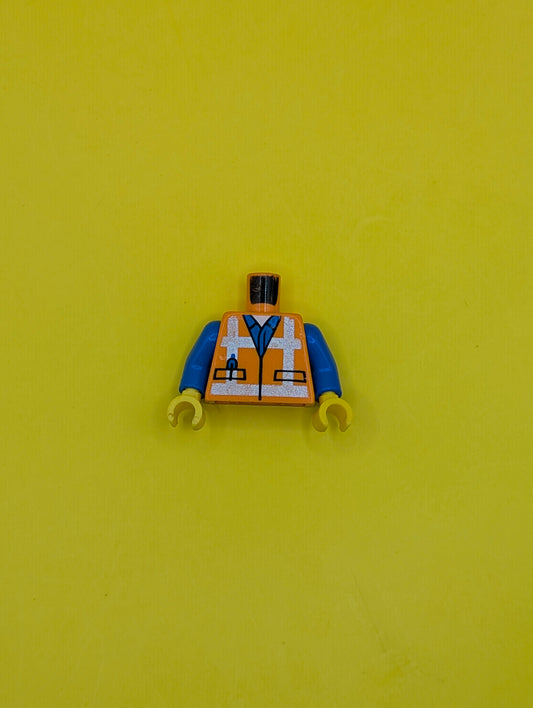 Torso Safety Vest with Reflective Crossed Stripes over Blue Shirt Pattern / Blue Arms / Yellow Hands 973pb1561c01 Lego