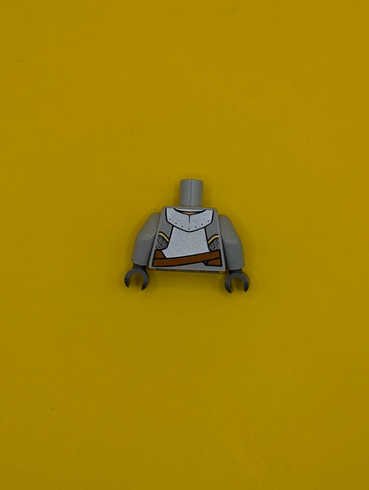 973pb0682c01 Torso Castle Kingdoms Armor Breastplate with Gold Lion Head, Belt Front and Back Pattern / Light Bluish Gray Arms / Dark Bluish Gray Hands Lego Part