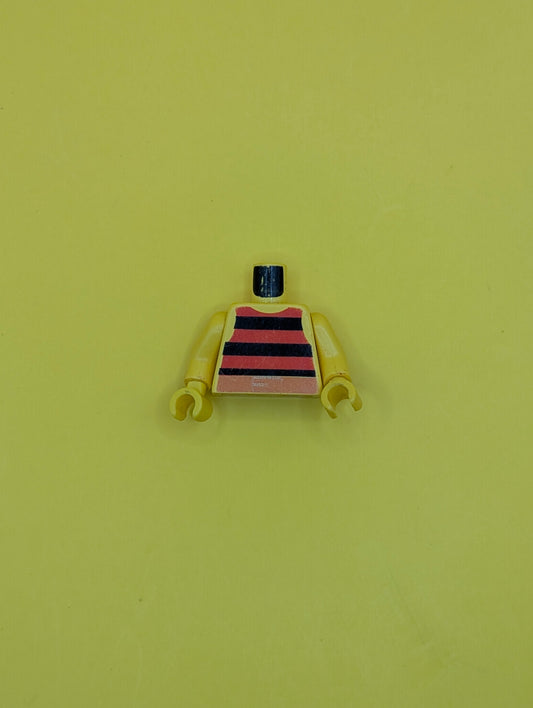 Torso Pirate Tank Top with Black and Red Horizontal Stripes, Dark Orange Belt with Gold Buckle Pattern / Yellow Arms / Yellow Hands 973p33c01 Lego