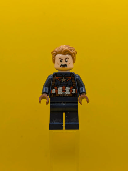 Captain America sh0264 Dark Blue Suit with Reddish Brown Belt and Harness, Reddish Brown Hands, Hair, Dark Brown Eyebrows Marvel Lego Minifigure