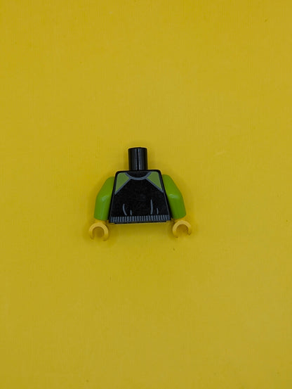 973pb2347c01 Torso Jacket with Dark Bluish Gray Waistband, Lime Shoulders and Pockets, and Silver Zipper Pattern / Lime Arms / Yellow Hands Lego Part