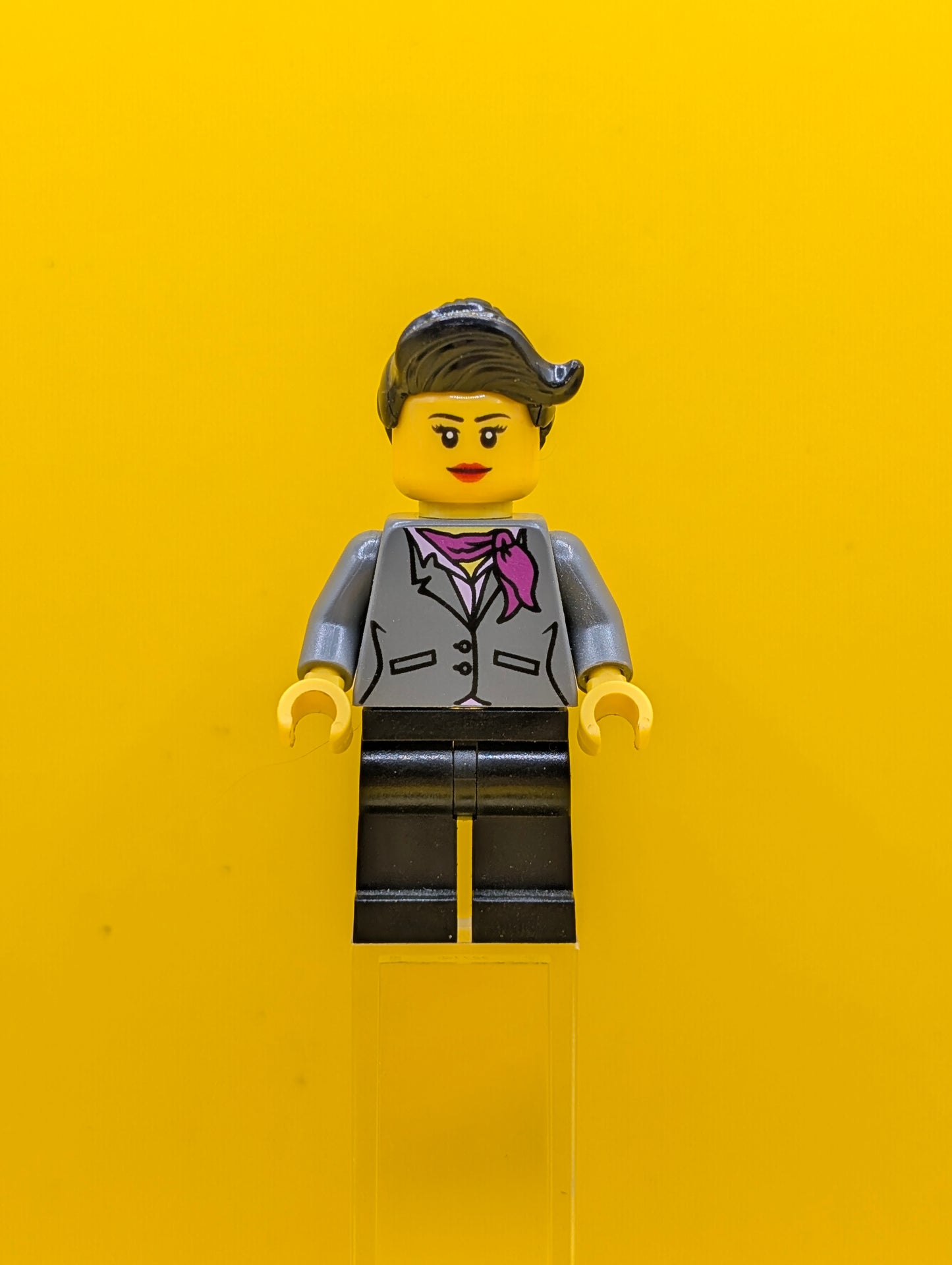 Dark Bluish Gray Jacket cty0445 with Magenta Scarf, Black Legs, Top Knot Bun City Lego Minifigure