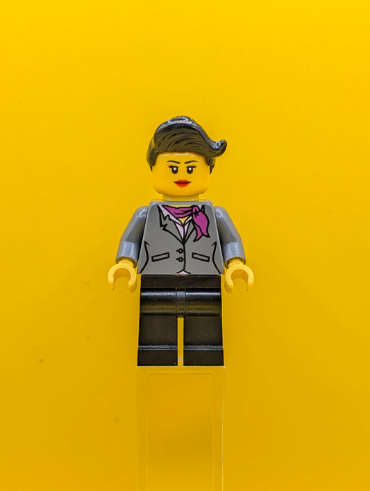 Dark Bluish Gray Jacket cty0445 with Magenta Scarf, Black Legs, Top Knot Bun City Lego Minifigure