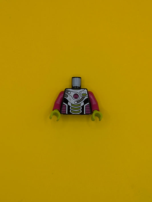 973pb0898c01 Torso Alien Conquest Alien Three Lime Bars Pattern / Magenta Arms / Lime Hands Lego Part