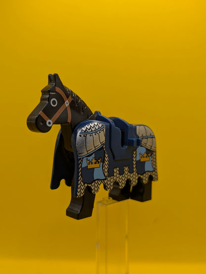 Horse 4493c01pb02 Black Eyes Circled with White, Brown Bridle Pattern With Armor Lego Castle Minifigure