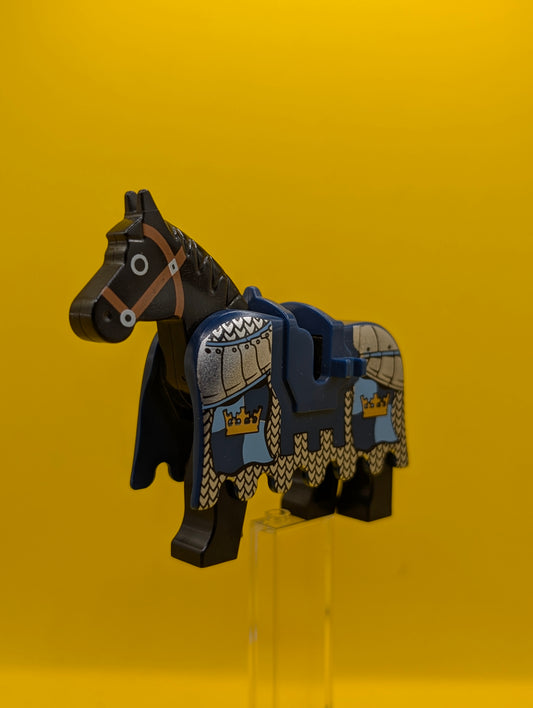 Horse 4493c01pb02 Black Eyes Circled with White, Brown Bridle Pattern With Armor Lego Castle Minifigure