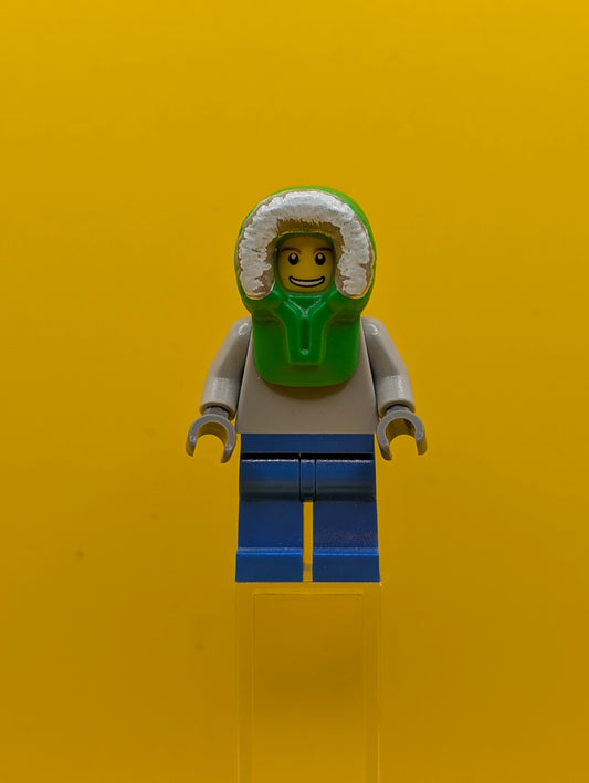 Plain Light Bluish Gray Torso twn149 Blue Legs, Bright Green Hood City Lego Minifigure