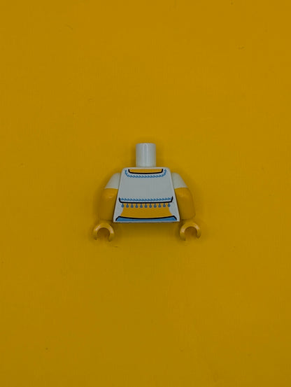 973pb1770c01 Torso Fringed Crop Top Pattern (Genie) / Yellow Arms with Molded Light Aqua Short Sleeves Pattern / Yellow Hands Lego Part