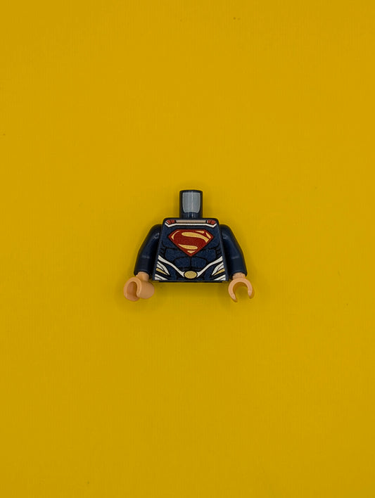 Torso Super Hero Costume with Black Muscles Outline, Red and Gold Superman 'S' Logo, Silver Trim, Oval Clasp Pattern / Dark Blue Arms / Light Nougat Hands 973pb1418c01 Lego