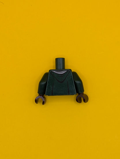 Torso Hooded Robe over Sweater, White Collar, Dark Orange Laces, Slytherin Crest Pattern / Dark Green Arms / Dark Brown Hands 973pb3314c01 Lego