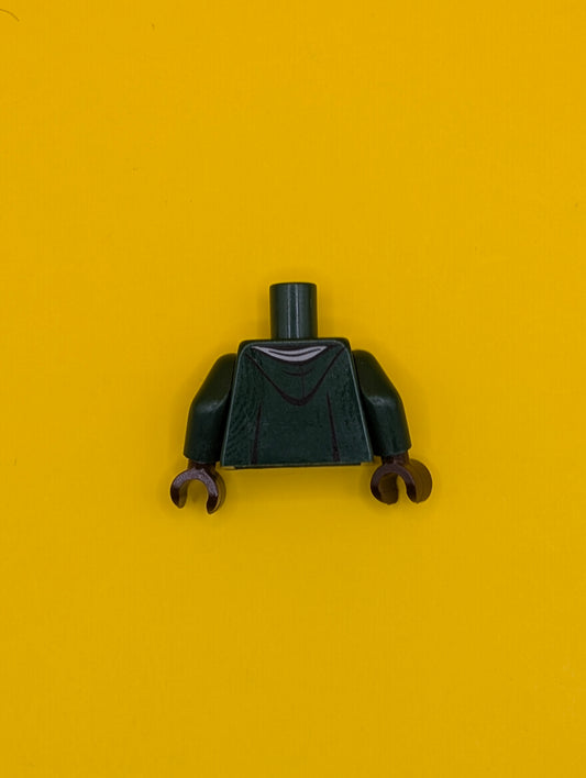 Torso Hooded Robe over Sweater, White Collar, Dark Orange Laces, Slytherin Crest Pattern / Dark Green Arms / Dark Brown Hands 973pb3314c01 Lego