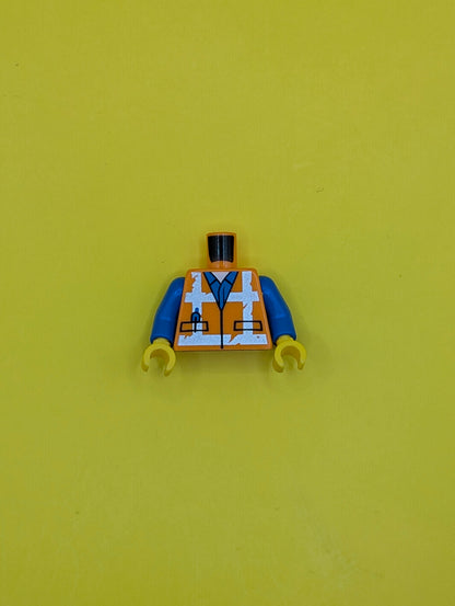 973pb3370c01 Torso Safety Vest with Reflective Worn Crossed Stripes over Blue Shirt Pattern / Blue Arms / Yellow Hands Lego Part
