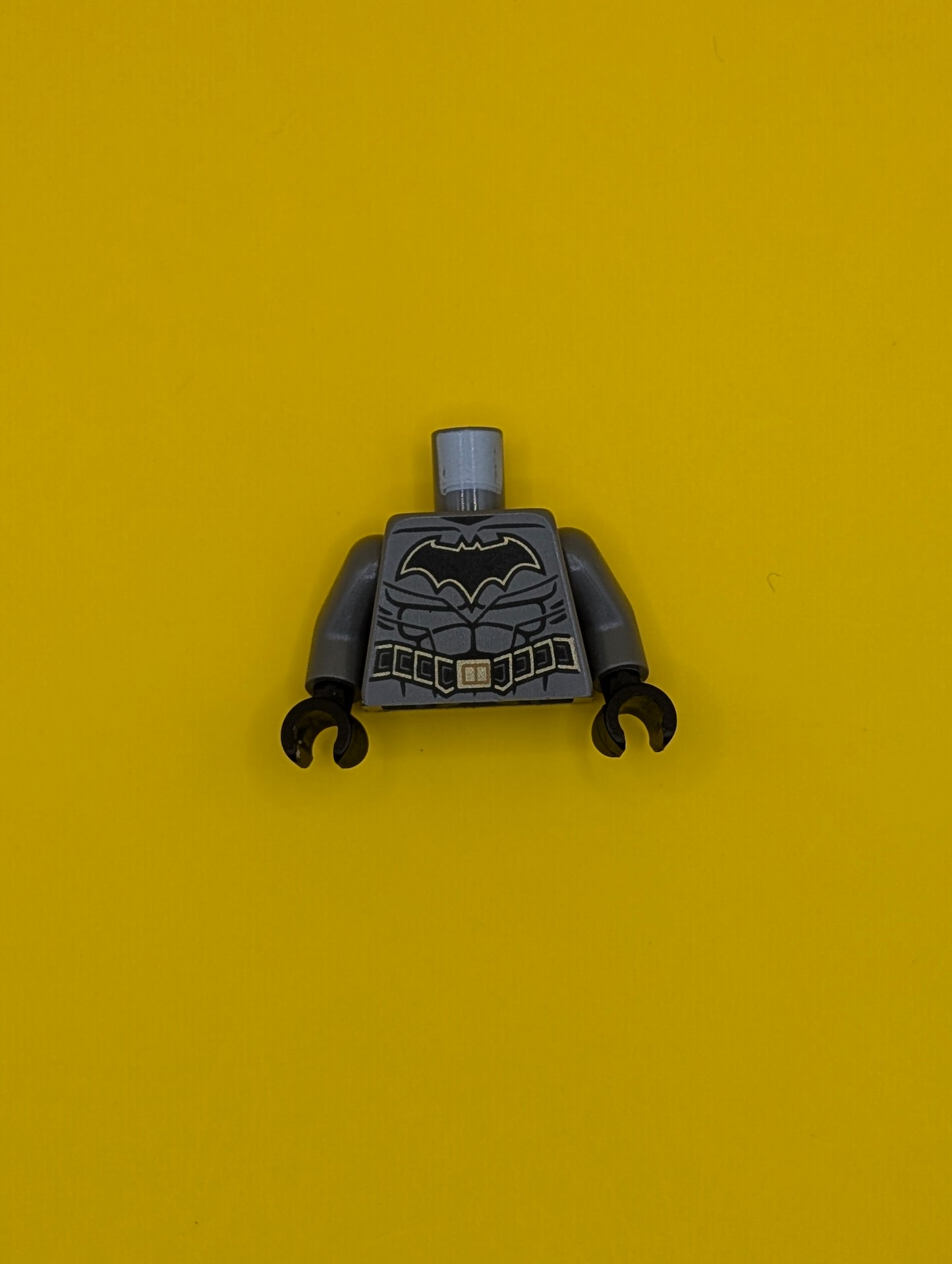 Torso Batman Black Bat with Gold Outline, Black Muscles Outline, Black Belt with Gold Buckle and Borders Pattern / Dark Bluish Gray Arms / Black Hands 973pb3605c01 Used