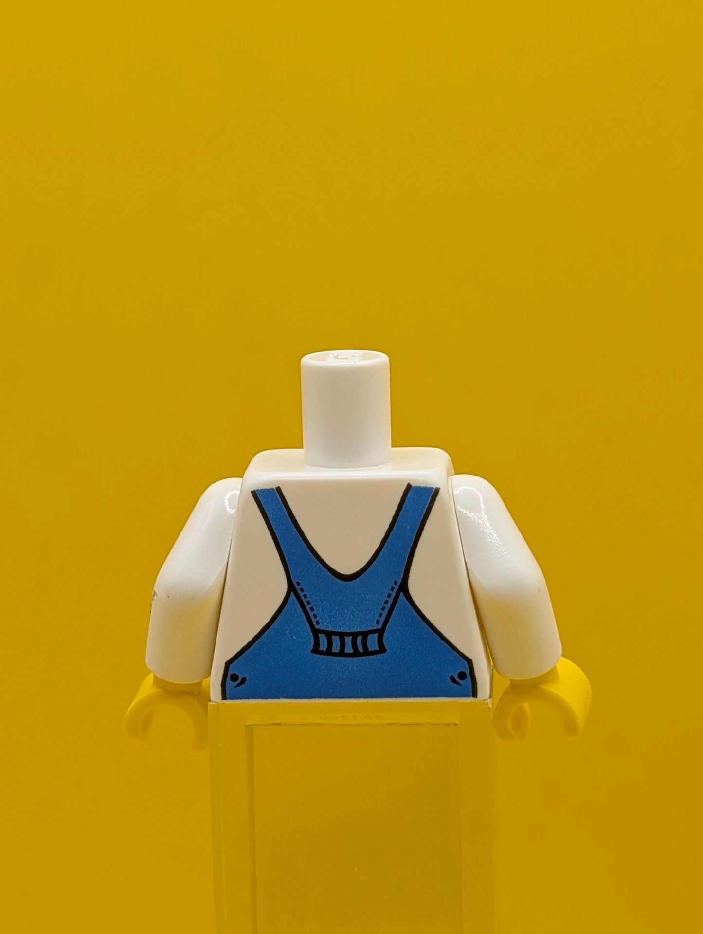 973pb0649c01 Torso V-Neck Shirt with Blue Overalls - Printed Back Pattern / White Arms / Yellow Hands Lego