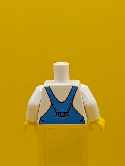 973pb0649c01 Torso V-Neck Shirt with Blue Overalls - Printed Back Pattern / White Arms / Yellow Hands Lego