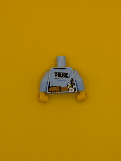 Torso Police Female Shirt with Gold Badge, Dark Tan Belt with Pocket and 'POLICE' and Radio on Back Pattern / Bright Light Blue Arms / Yellow Hands 973pb2663c01 Lego