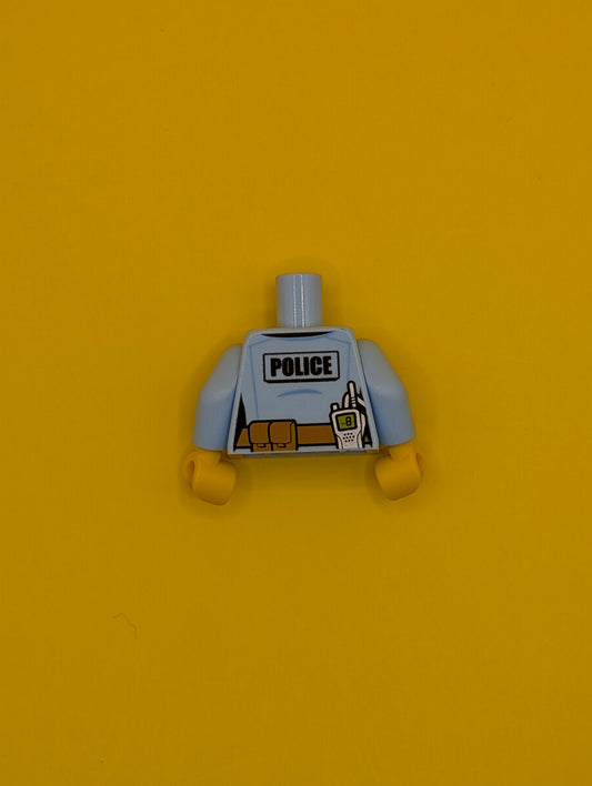 Torso Police Female Shirt with Gold Badge, Dark Tan Belt with Pocket and 'POLICE' and Radio on Back Pattern / Bright Light Blue Arms / Yellow Hands 973pb2663c01 Lego