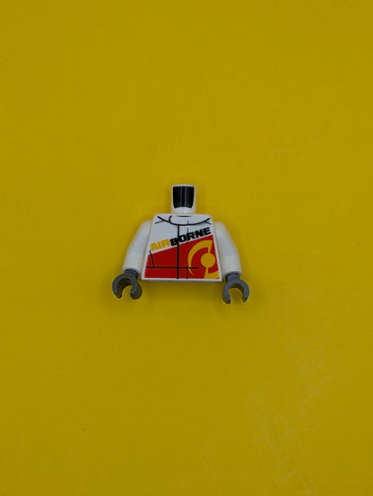 Torso Racing Jacket with Red Panel and 'AIRBORNE' on Front and Back Pattern / White Arms / Dark Bluish Gray Hands 973pb2329c01 Lego