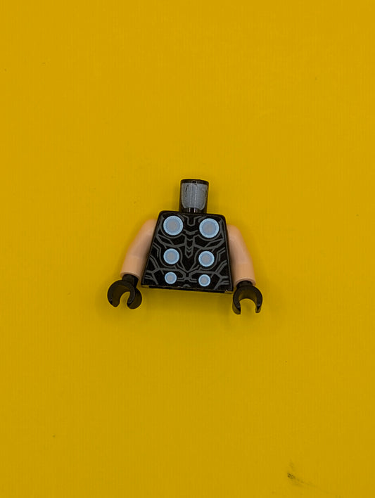 Torso Armor with 6 Metallic Light Blue, Bright Light Blue and White Circles, Dark Bluish Gray Contour Lines Pattern / Light Nougat Arms / Black Hands 973pb3058c01 Lego