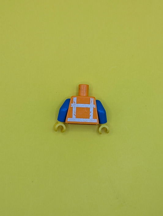 Torso Safety Vest with Reflective Crossed Stripes over Blue Shirt Pattern / Blue Arms / Yellow Hands 973pb1561c01 Lego