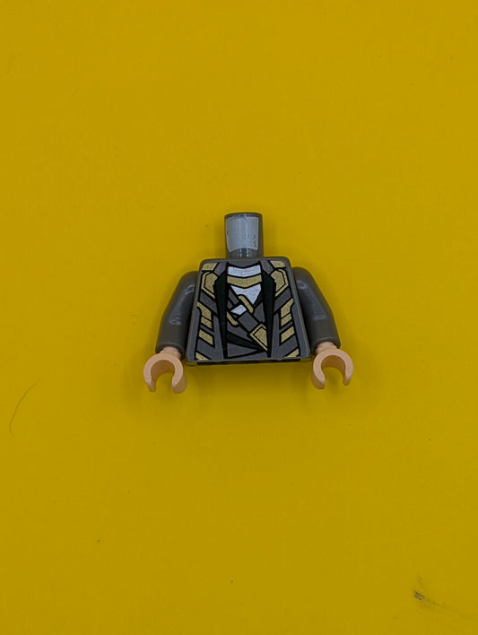 Torso Suit with Dark Green Lapels, Silver and Gold Highlights Pattern / Dark Bluish Gray Arms / Light Nougat Hands 973pb1103c01 Lego