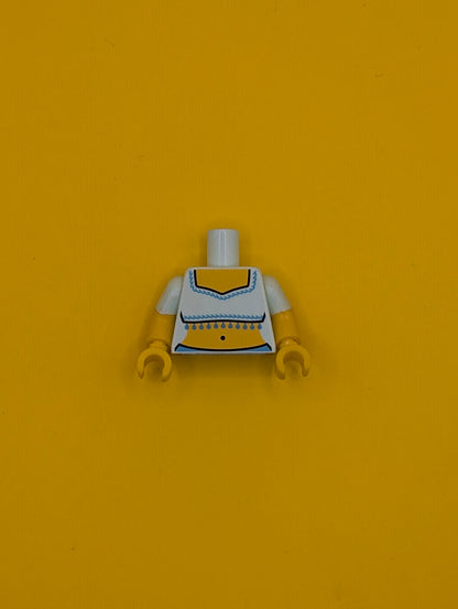 973pb1770c01 Torso Fringed Crop Top Pattern (Genie) / Yellow Arms with Molded Light Aqua Short Sleeves Pattern / Yellow Hands Lego Part