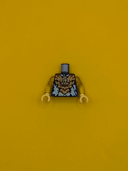 973pb4825c01 Torso Dark Orange Armor, Bright Light Yellow Ninjago Logogram Letter J and Electricity Pattern / Trans-Yellow Arms / Bright Light Yellow Hands Lego Part