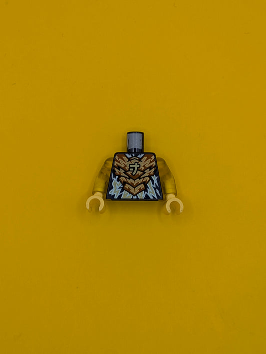 973pb4825c01 Torso Dark Orange Armor, Bright Light Yellow Ninjago Logogram Letter J and Electricity Pattern / Trans-Yellow Arms / Bright Light Yellow Hands Lego Part