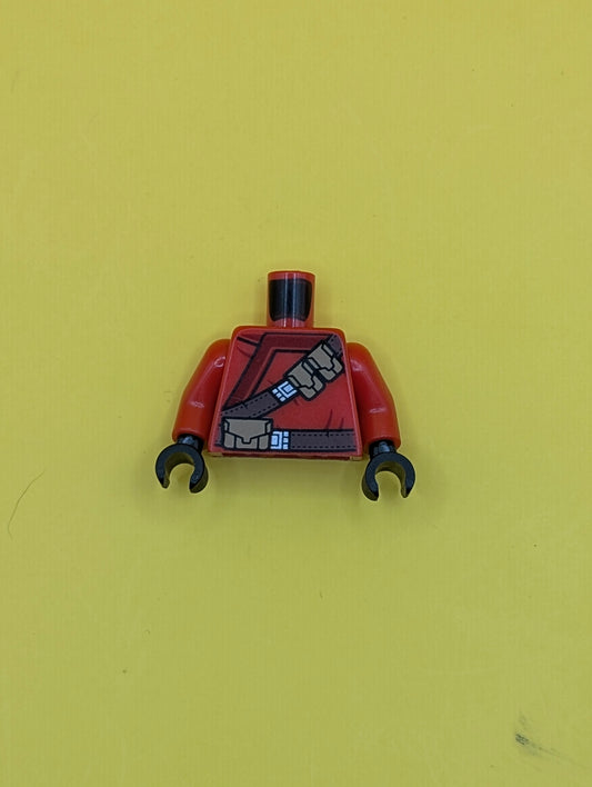 Torso Ninjago Robe with Brown Webbing, Silver Buckles, Pouches and Tornado Pattern / Red Arms / Black Hands 973pb3584c01 Lego