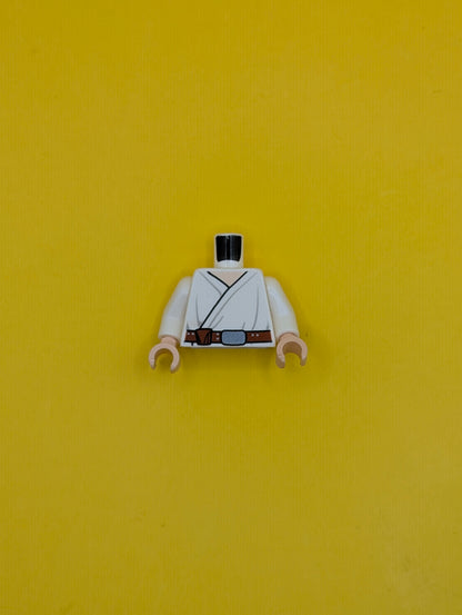 973pb1737c01 Torso SW Wrap-Around Tunic and Utility Belt with Large Pouch, Light Folds Pattern / White Arms / Light Nougat Hands Lego Part